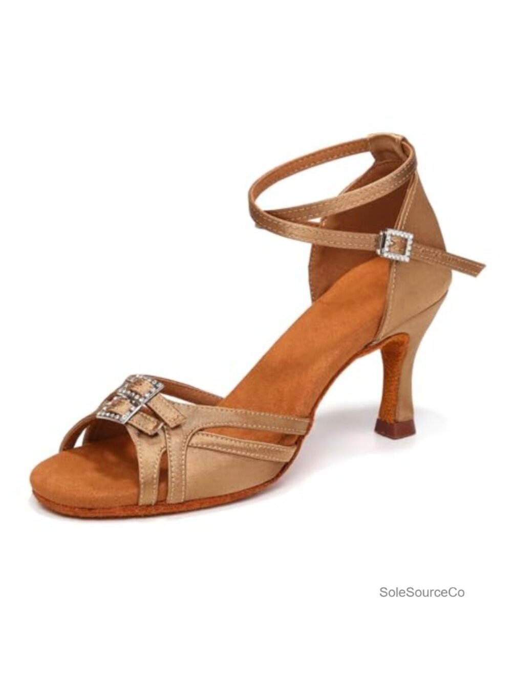Women's Satin Open Toe Latin Ballroom Dance Shoes Rhinestone Buckle 3in Heel